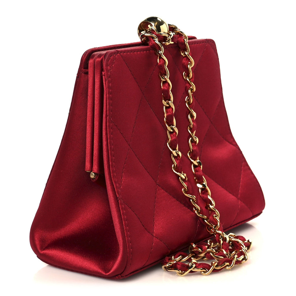 Chanel Satin Quilted CC Kisslock Clutch Red