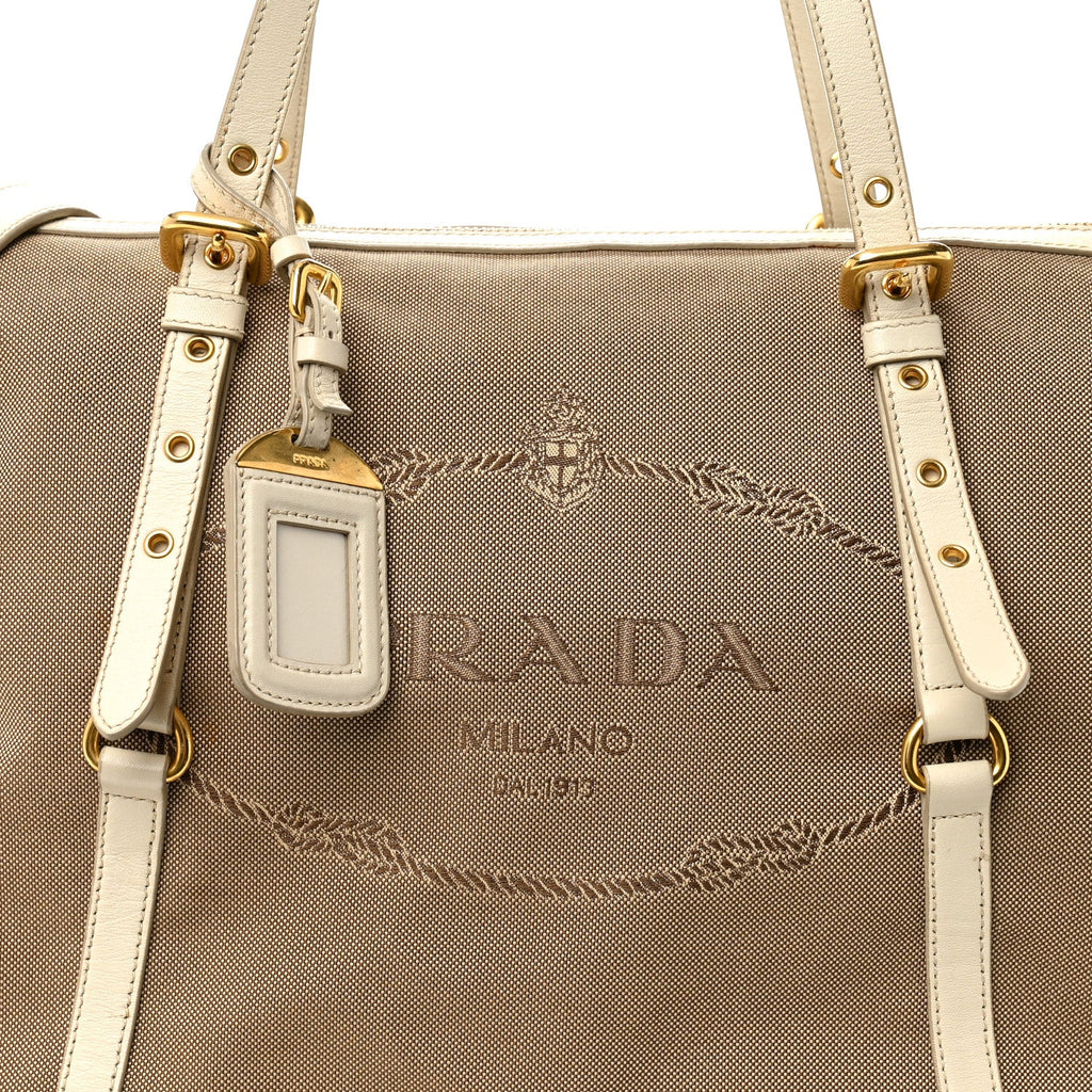Prada Jacquard Logo Tote Corda Talco