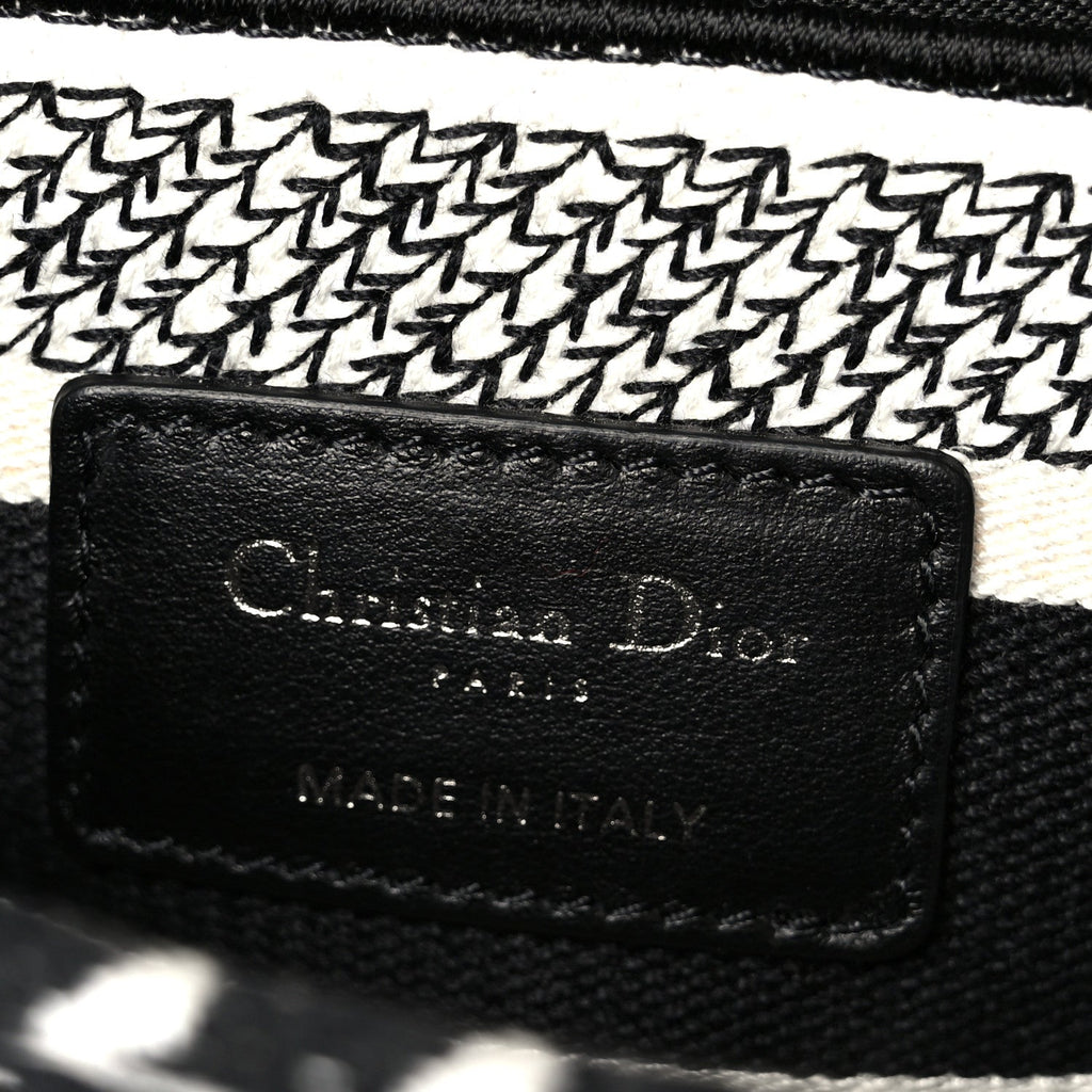 Christian Dior Canvas Houndstooth Embroidered Medium Lady D-Lite Black White