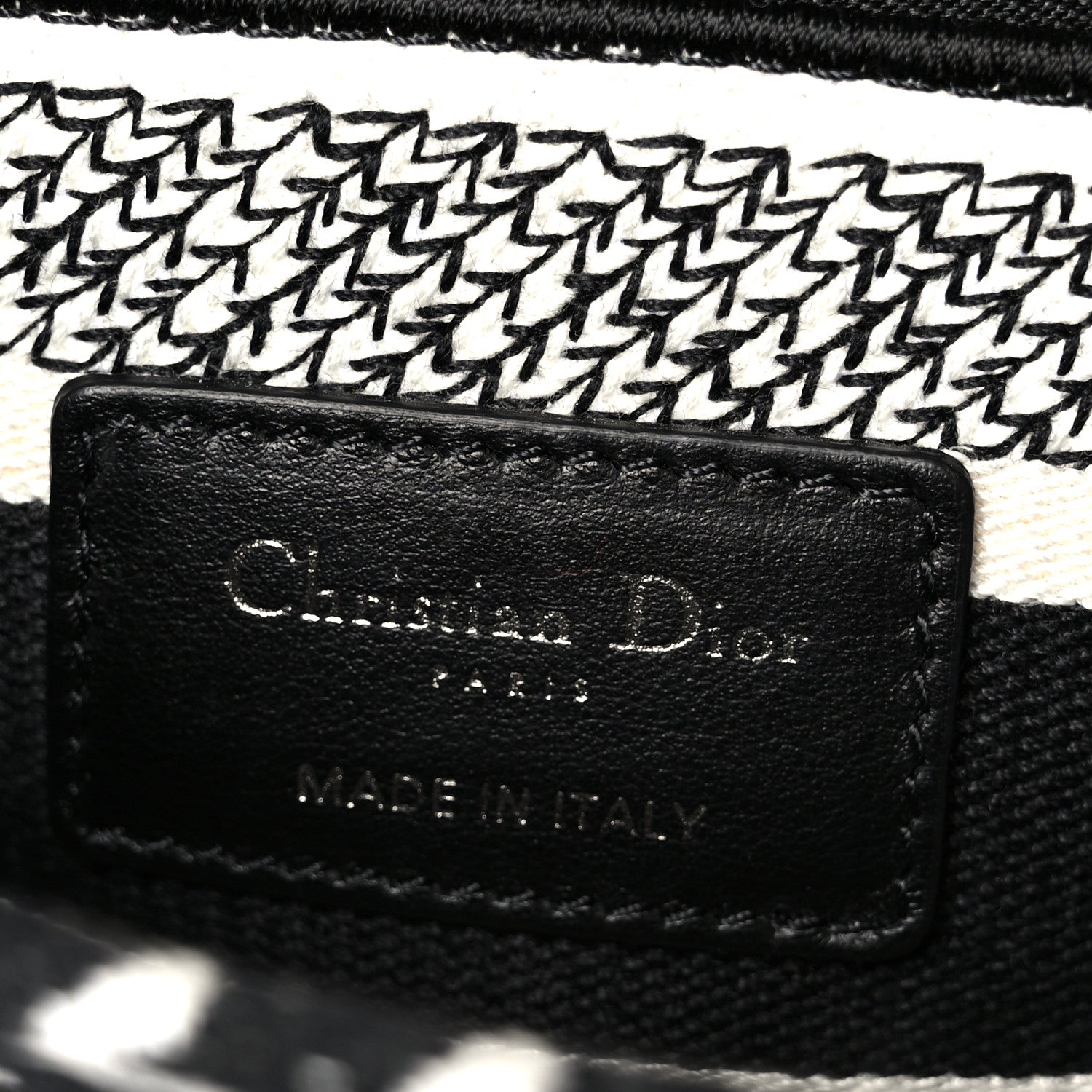 Christian Dior Canvas Houndstooth Embroidered Medium Lady D-Lite Black White