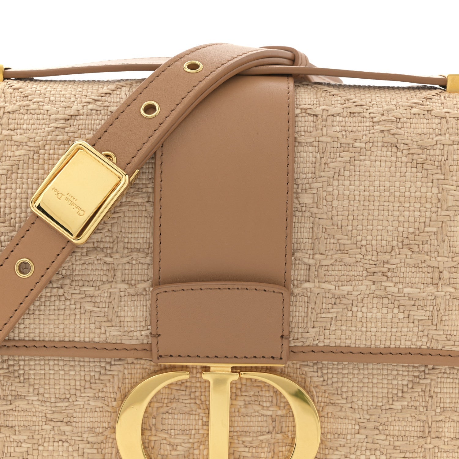 Christian Dior Raffia Calfskin 30 Montaigne Flap Bag Beige