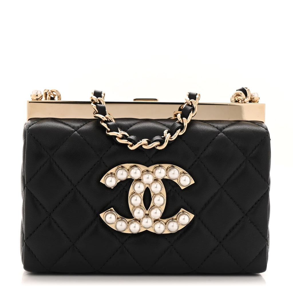 Chanel Lambskin Quilted Pearl CC Vanity Case Black