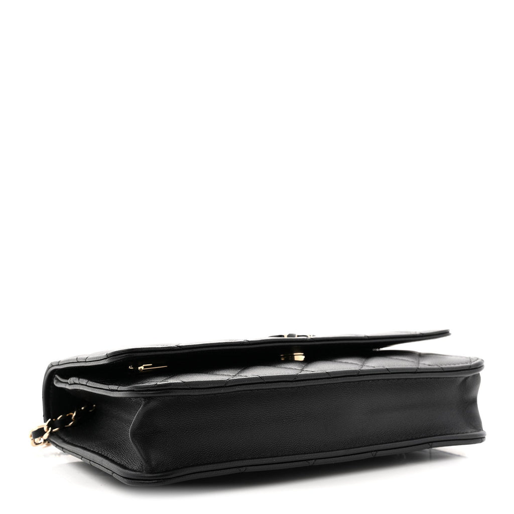 Chanel Lambskin Quilted Enamel CC Wallet On Chain WOC Black
