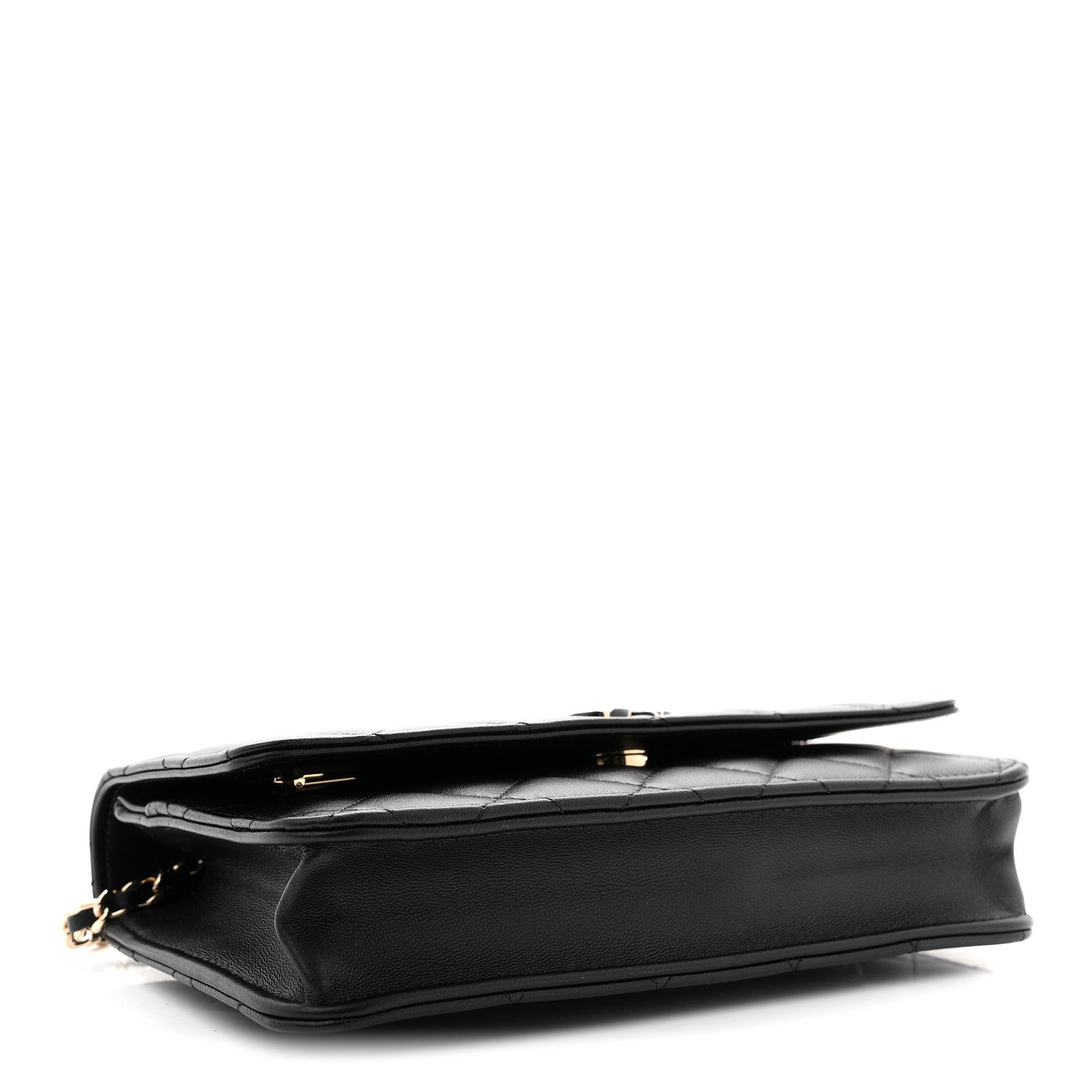 Chanel Lambskin Quilted Enamel CC Wallet On Chain WOC Black