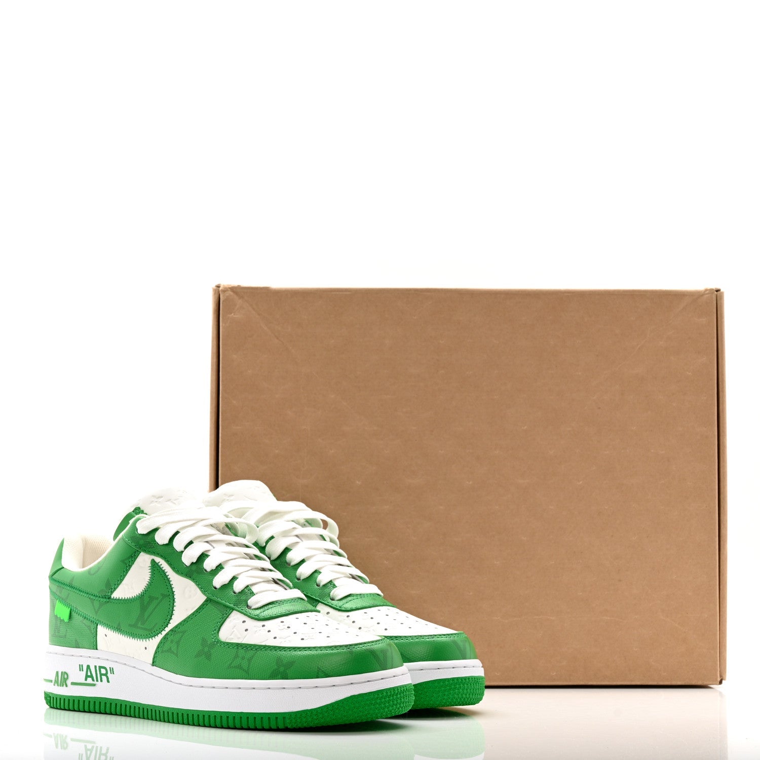 Louis Vuitton X NIKE AIR FORCE 1 Calfskin Monogram Mens Low Top Sneakers 8 Green