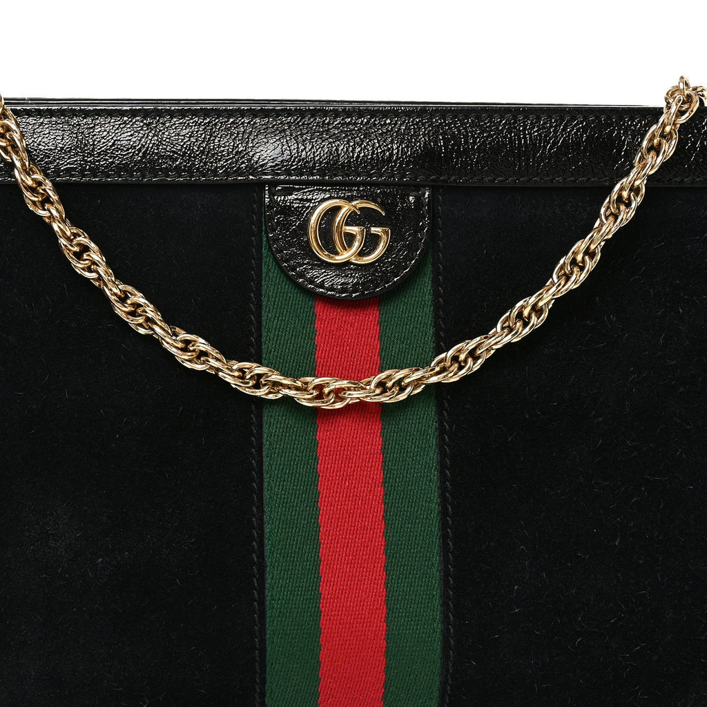 Gucci Suede Patent GG Web Medium Ophidia Chain Shoulder Bag Black