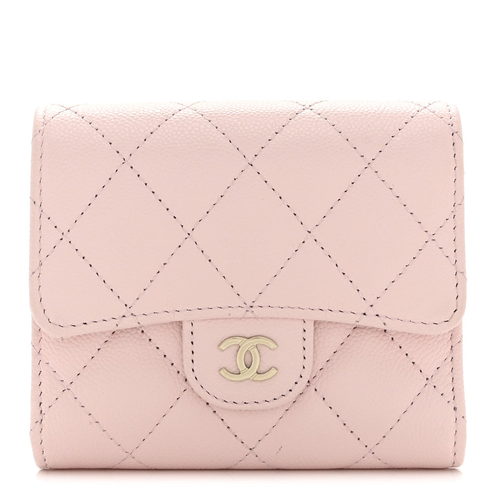 Caviar Quilted Compact Flap Wallet Light Pink