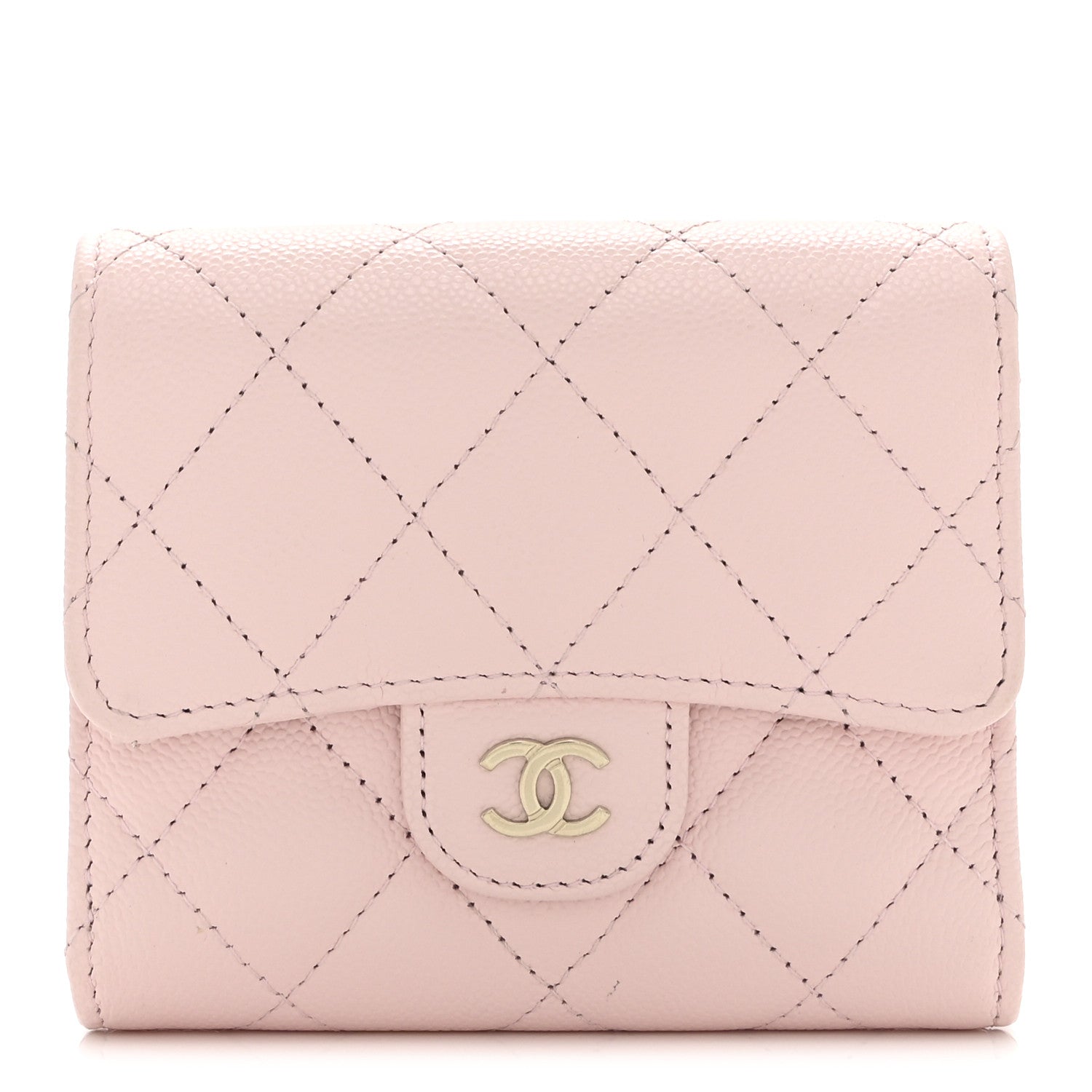 Caviar Quilted Compact Flap Wallet Light Pink