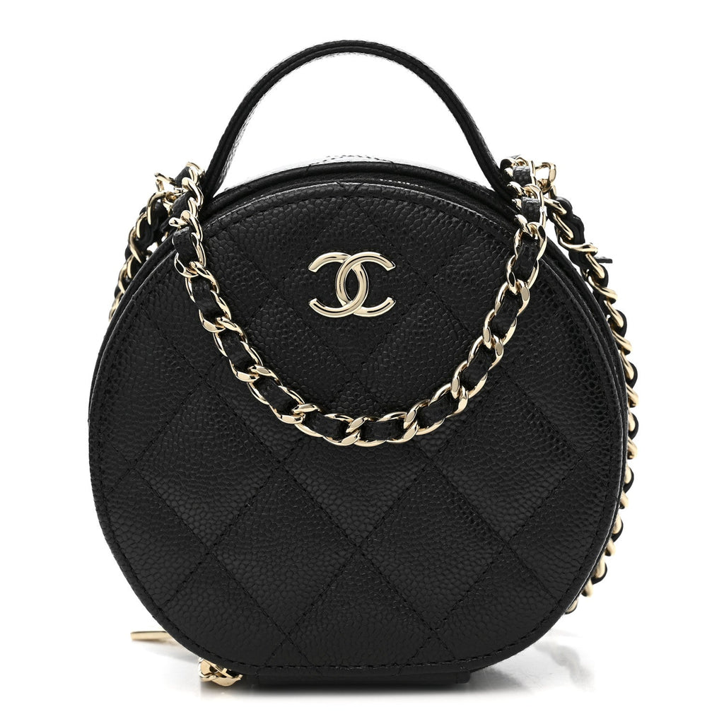 Chanel Caviar Quilted Round Handle With Care Vanity With Chain Black