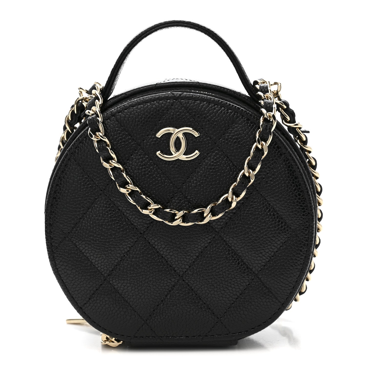 Chanel Caviar Quilted Round Handle With Care Vanity With Chain Black