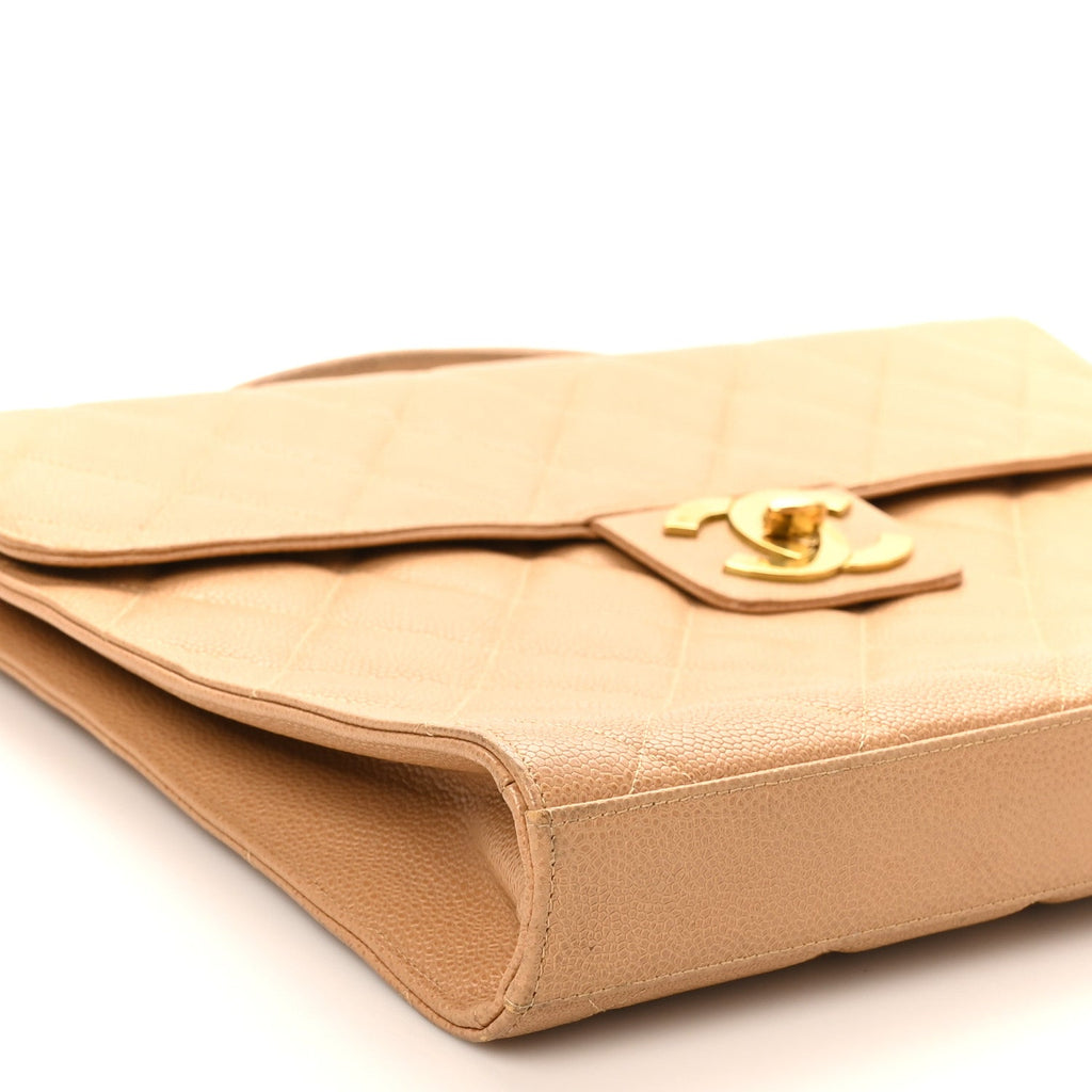 Chanel Caviar Quilted Briefcase Laptop Bag Beige