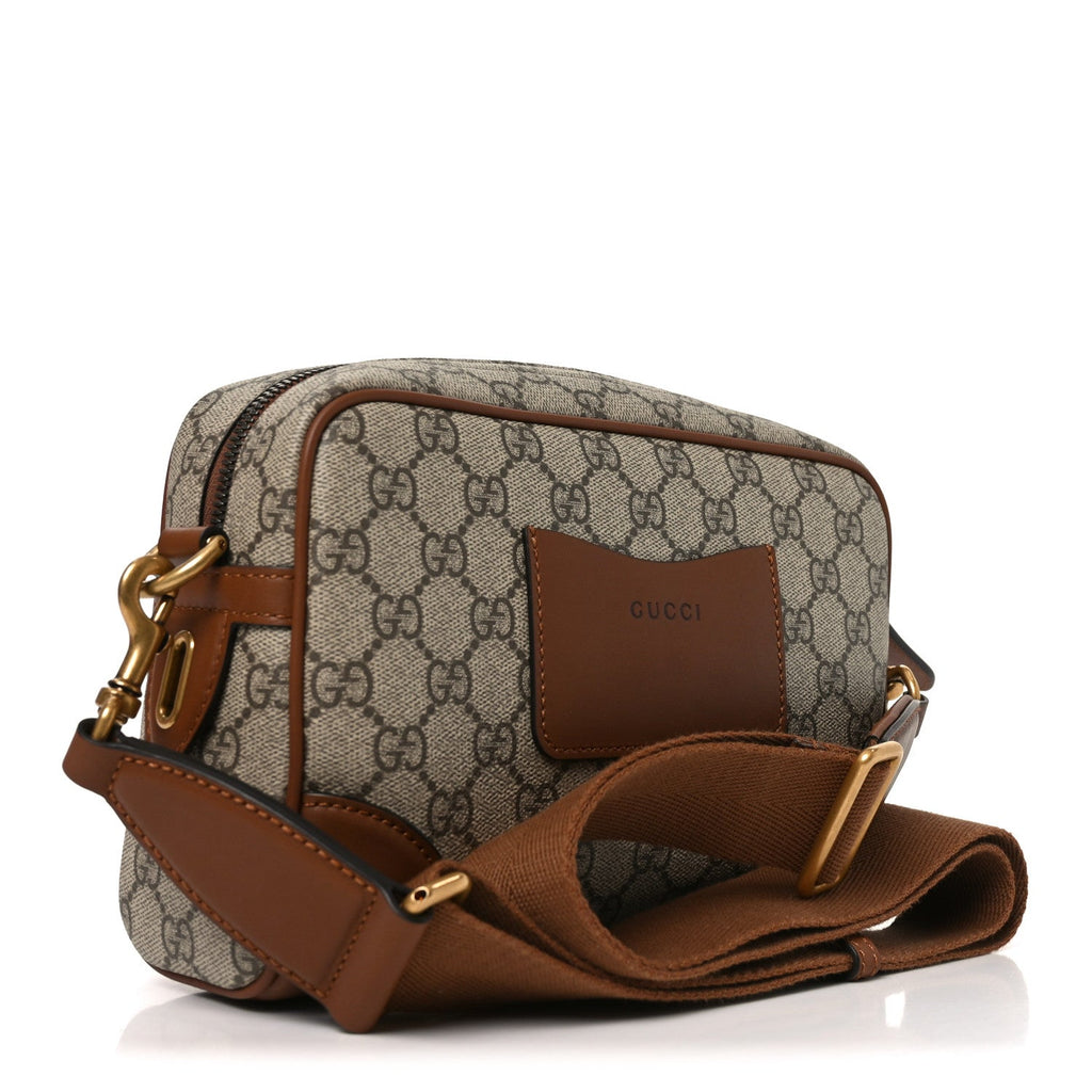 Gucci GG Supreme Monogram Textured Calfskin Emblem Small Crossbody Beige Ebony Old Sundial