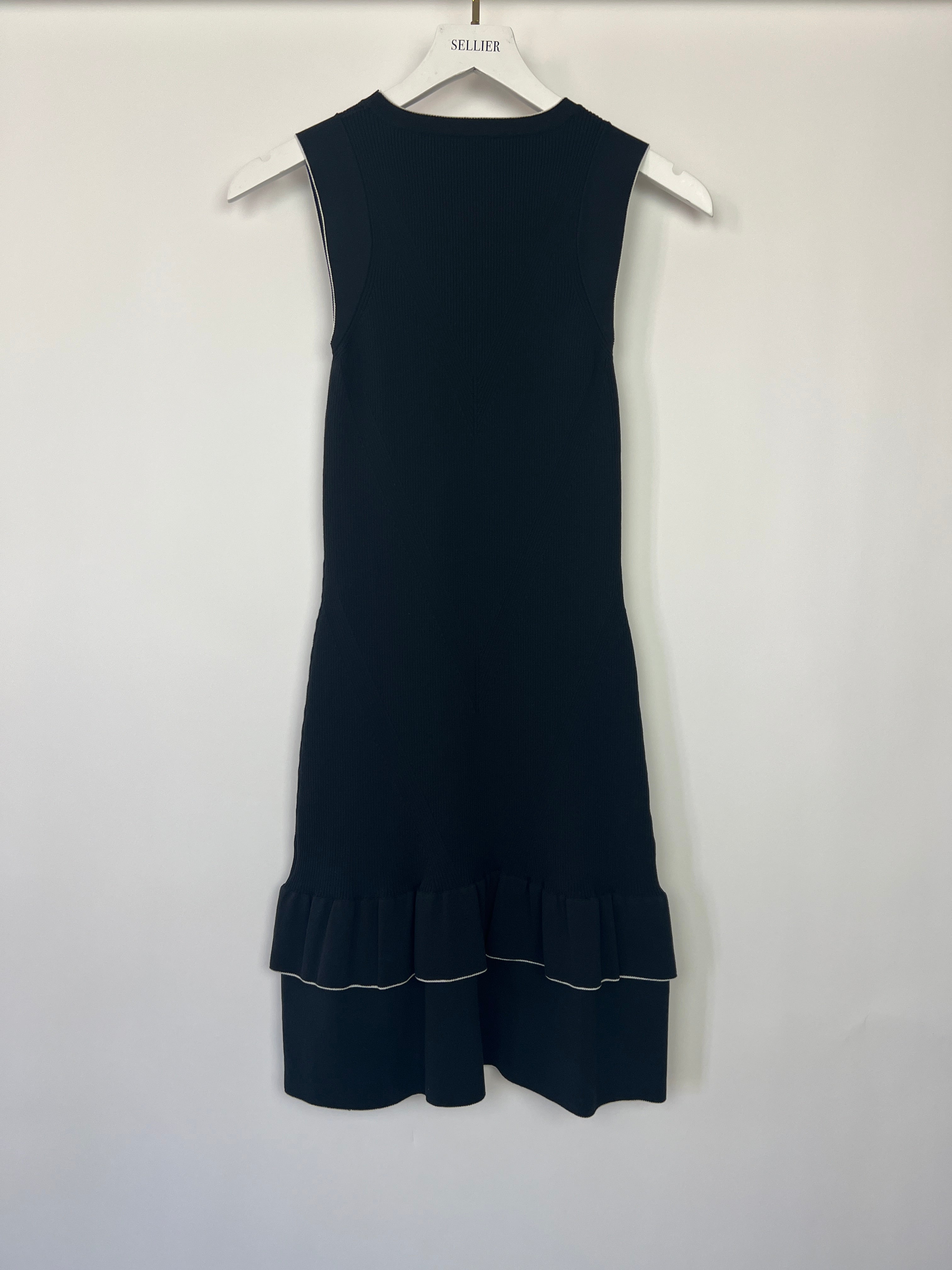 Chanel 08P Black, White Trim Knitted Dress with Ruffle Hem Detail Size FR 36 (UK 8)