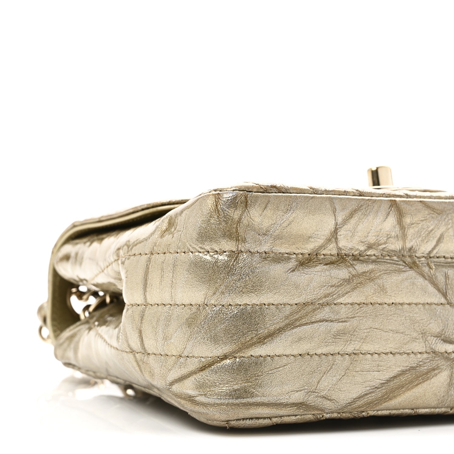 Chanel Patent Metallic Crumpled Calfskin Chevron Quilted Mini Square Flap Gold