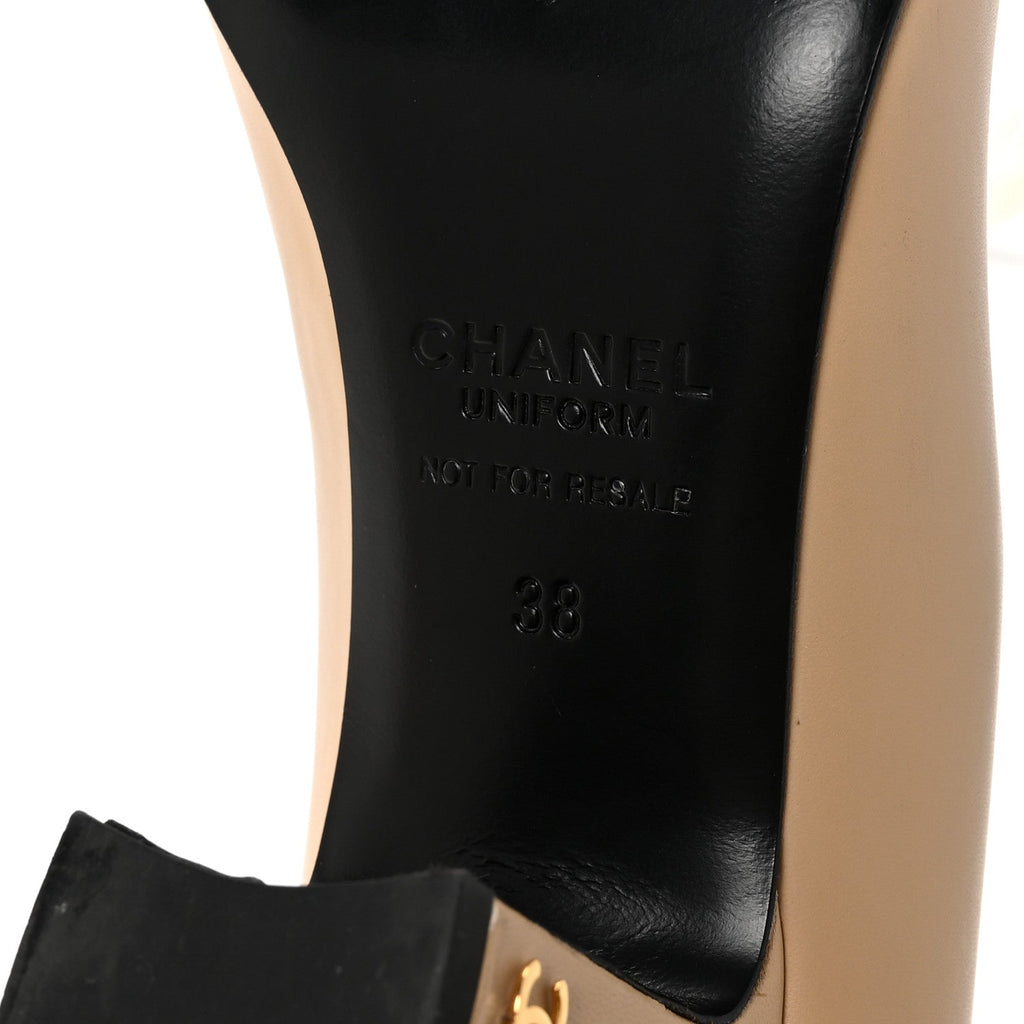 Lambskin Cap Toe CC Uniform Pumps 38 Beige Black