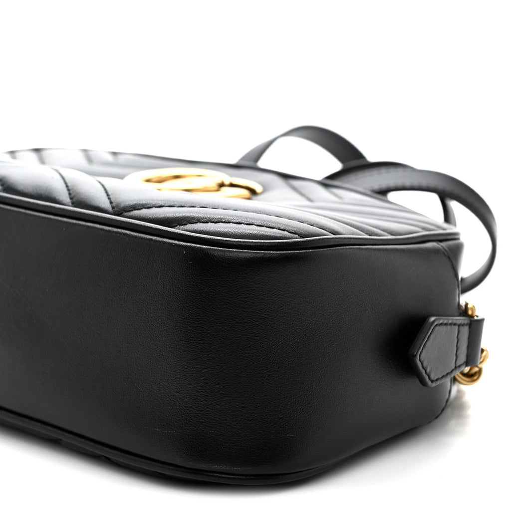 Gucci Calfskin Matelasse Small GG Marmont Chain Shoulder Bag Black
