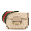 Gucci GG Supreme Monogram Textured Dollar Calfskin Web Mini Horsebit 1955 Shoulder Bag Beige Mystic White Oatmeal