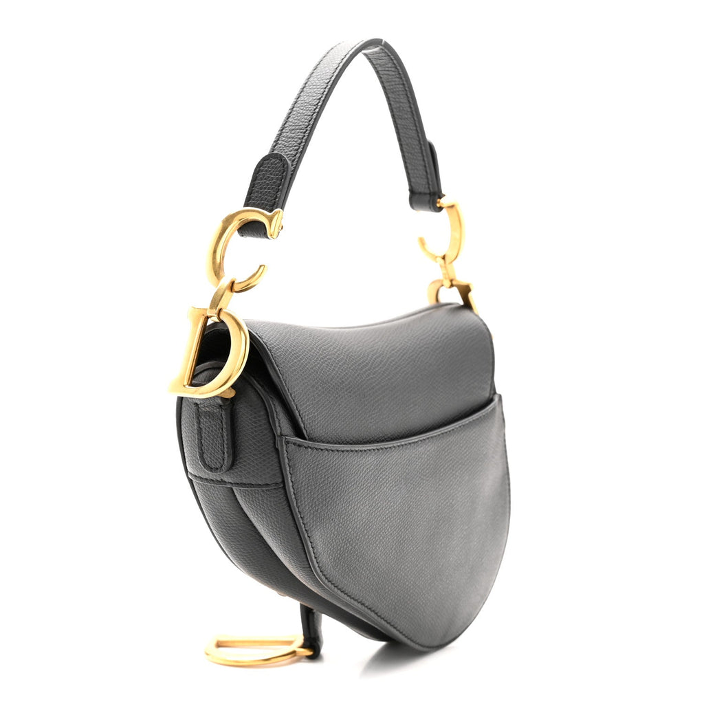 Christian Dior Grained Calfskin Mini Saddle Bag Black