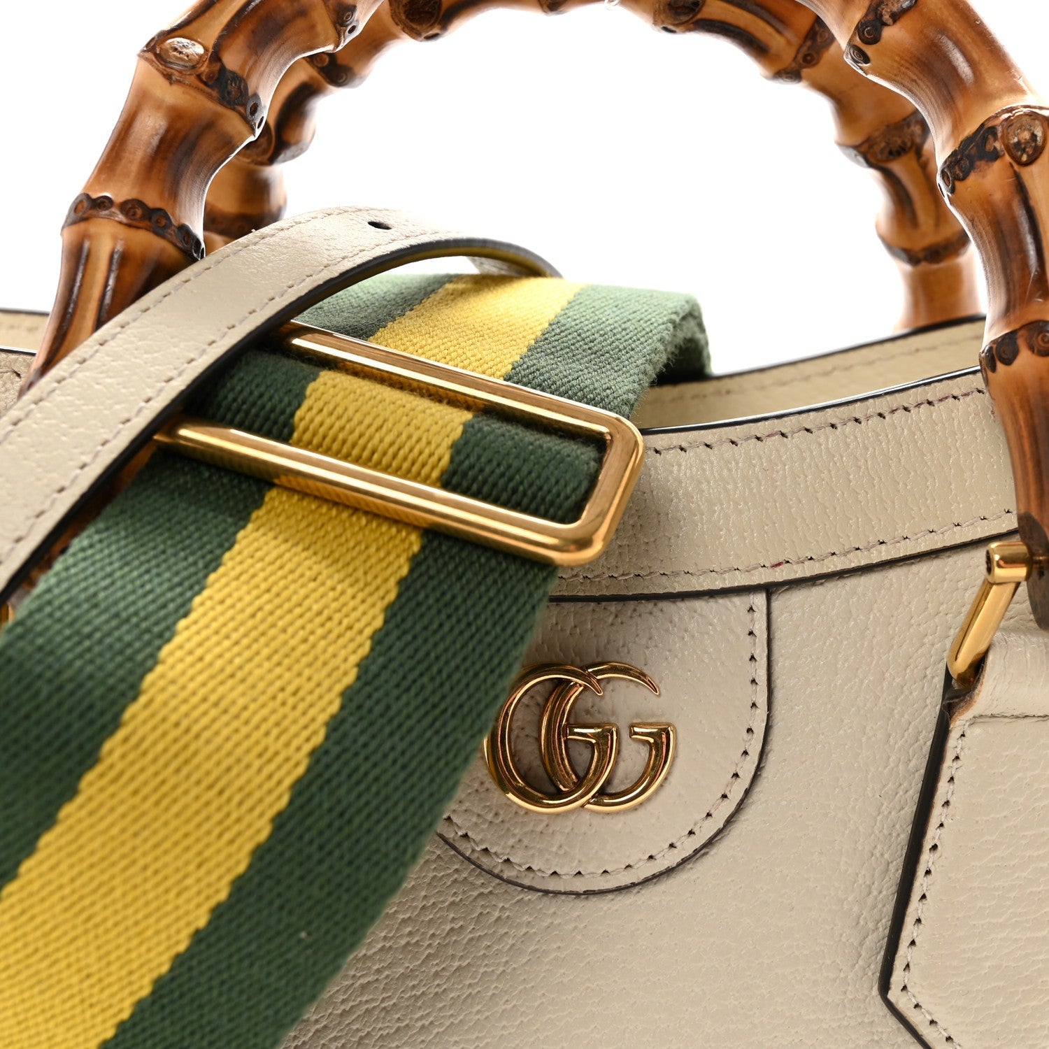 Gucci Textured Dollar Calfskin Web Small Diana Tote Bag Mystic White