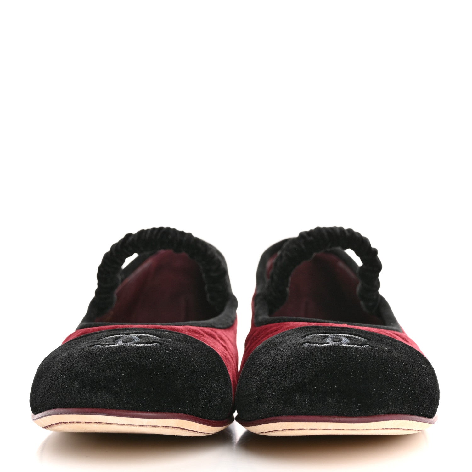 Chanel Velvet Mary Jane Flats 38 Burgundy Black