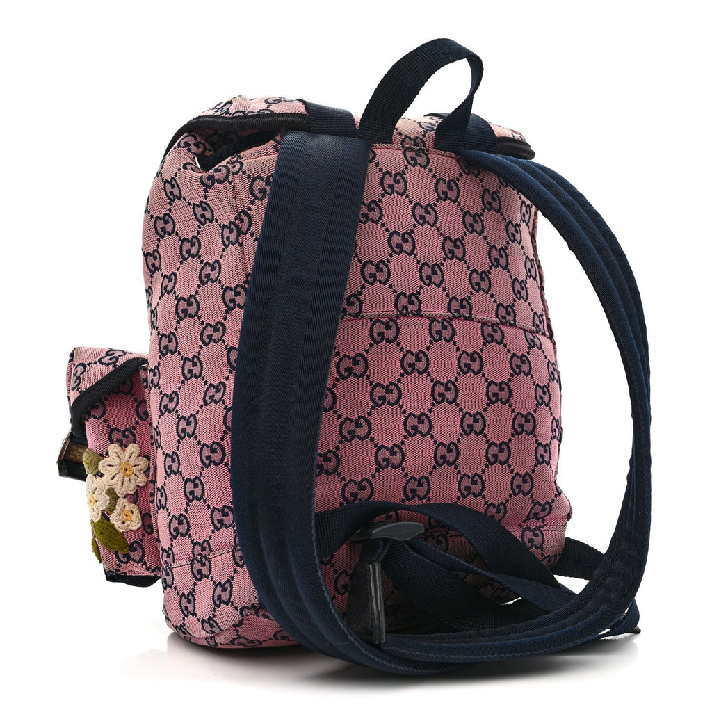 Gucci Monogram Multicolor Floral Embroidered Large Retro Interlocking G Three Pocket Backpack Pink Blue Multicolor