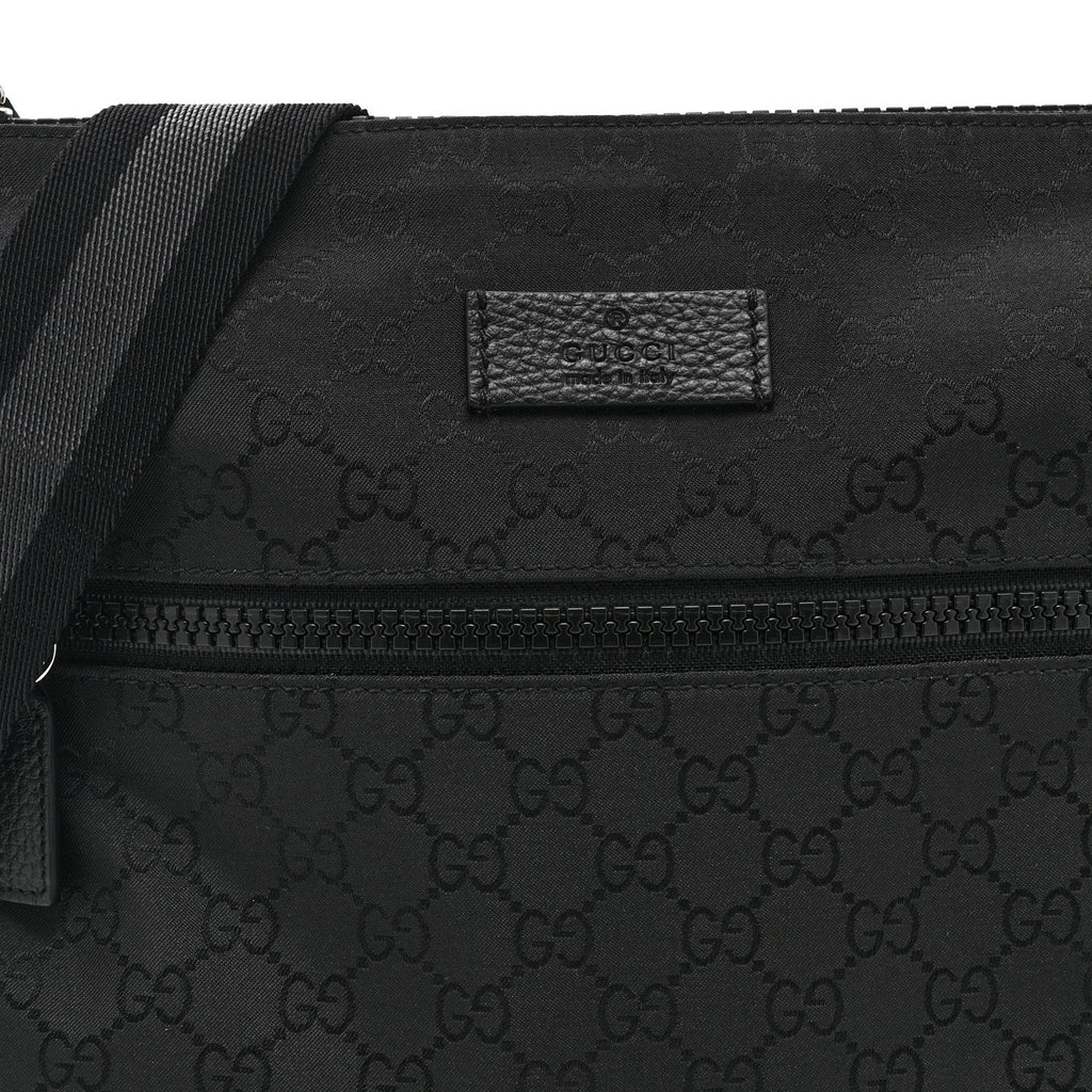 Gucci Nylon Monogram Small Flat Messenger Bag Black