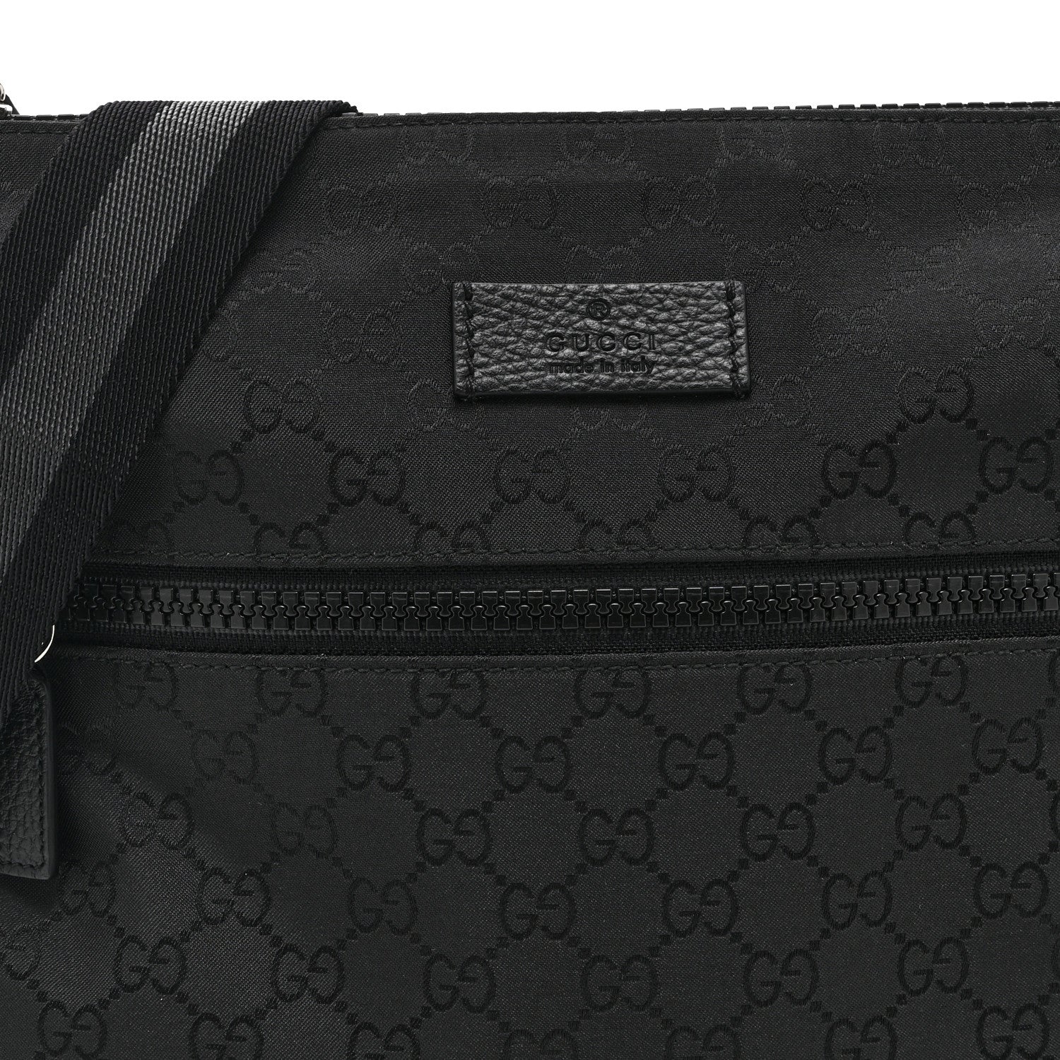 Gucci Nylon Monogram Small Flat Messenger Bag Black