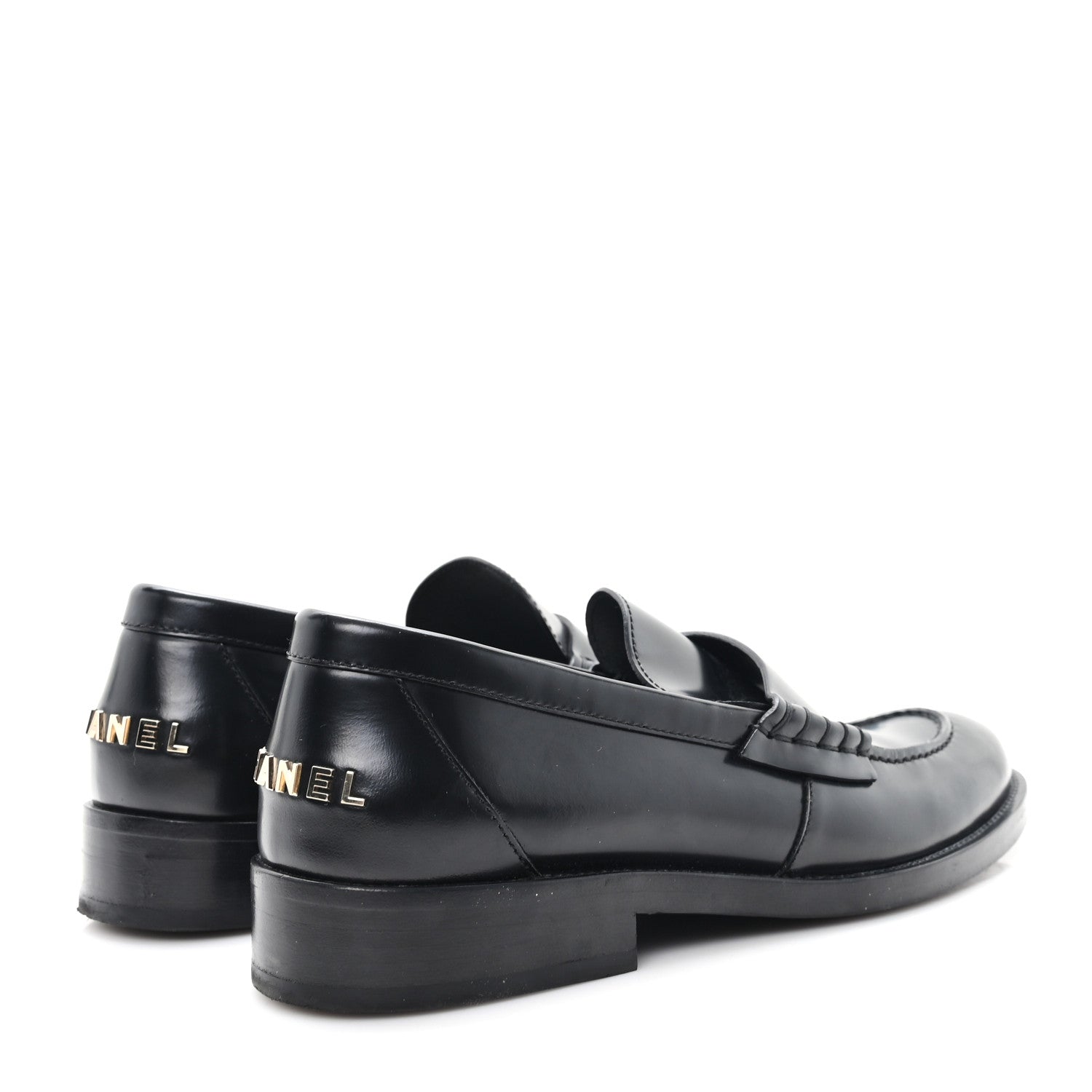 Chanel Shiny Calfskin Logo Loafers 38.5 Black