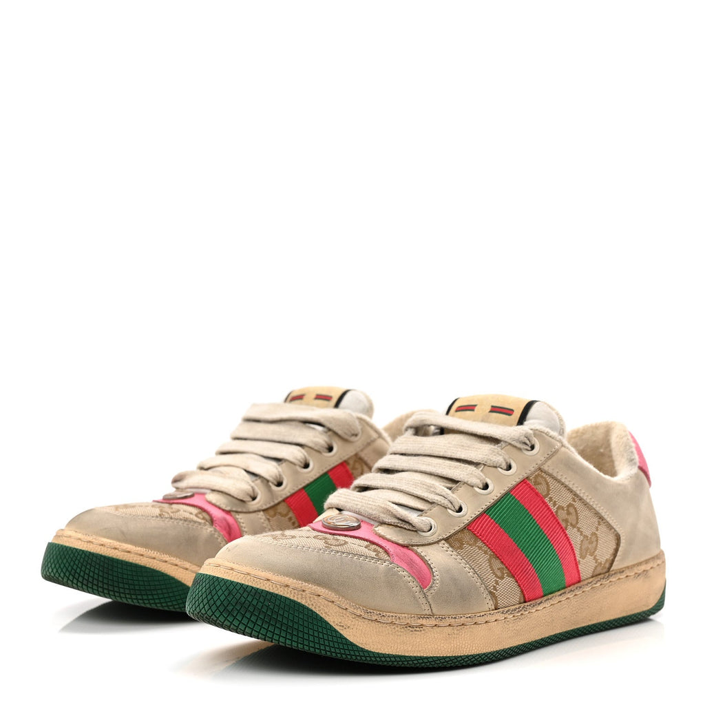 Gucci GG Monogram Nubuck Web Womens Screener Sneakers 38 New Sand Dusty Milk Pink