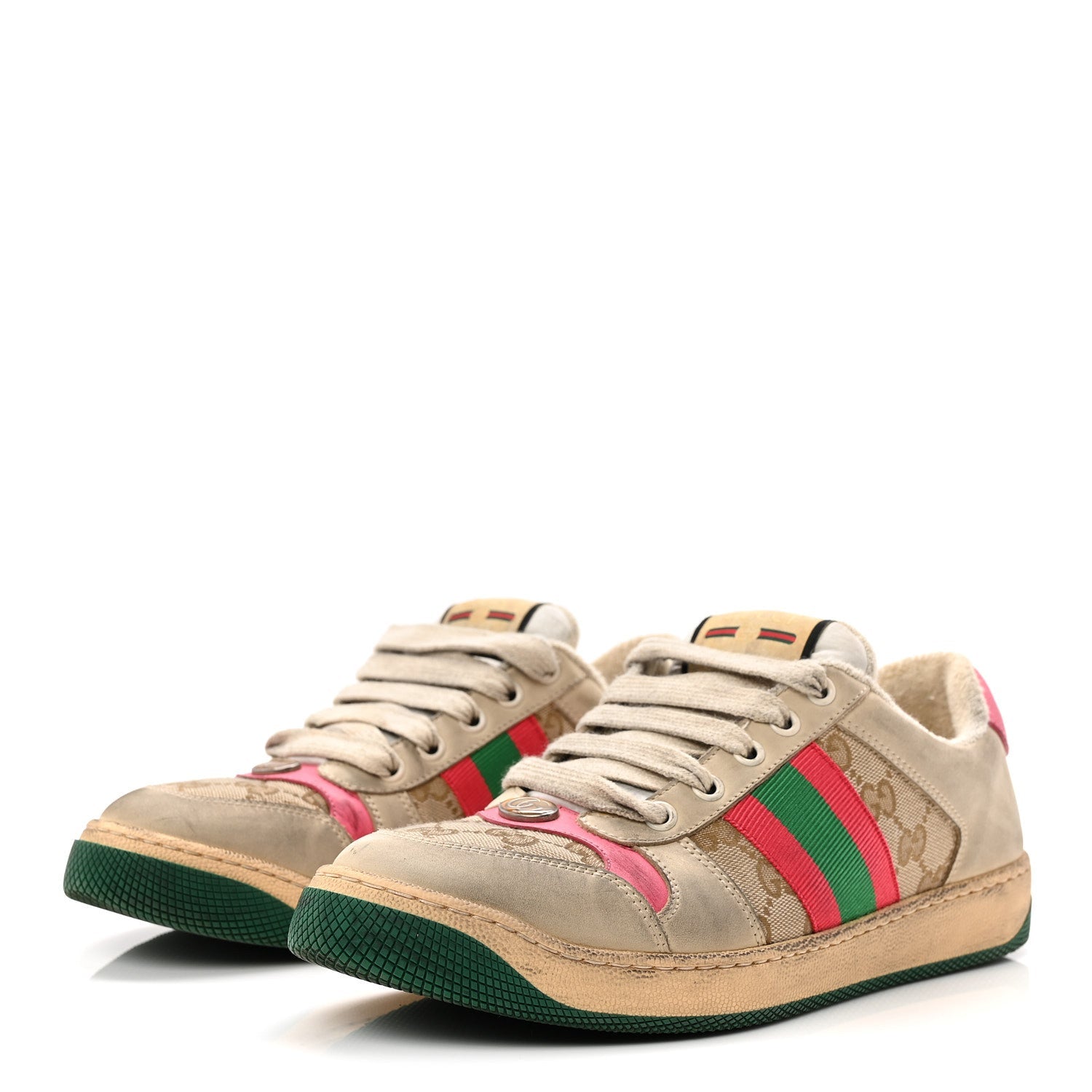 Gucci GG Monogram Nubuck Web Womens Screener Sneakers 38 New Sand Dusty Milk Pink
