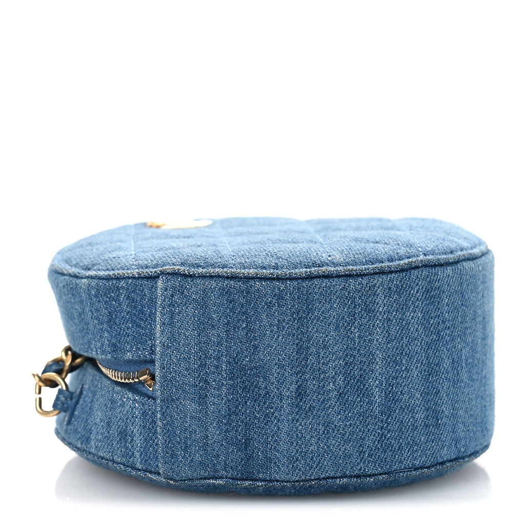 Chanel Denim Quilted Round Pearl Crush Clutch With Chain Blue