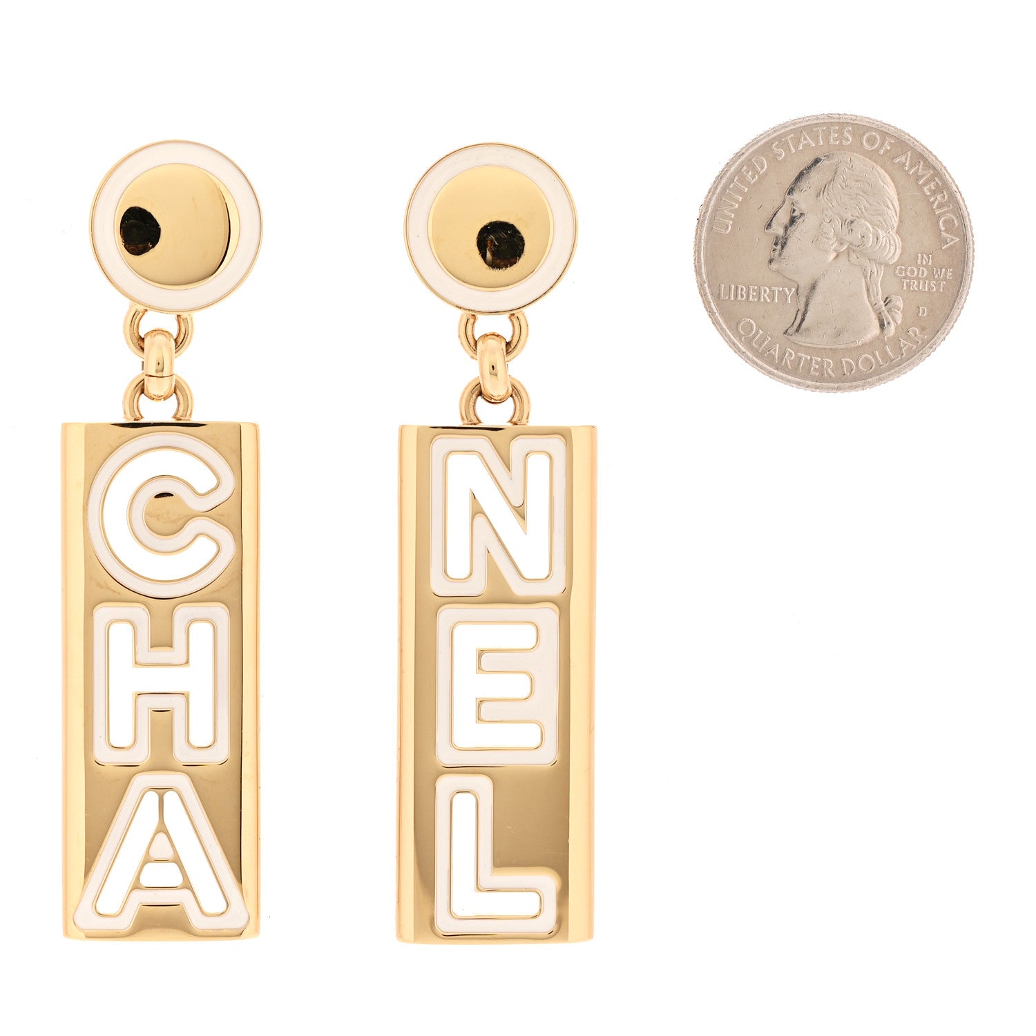 Metal Enamel Cha-Nel Logo Drop Earrings Gold Black