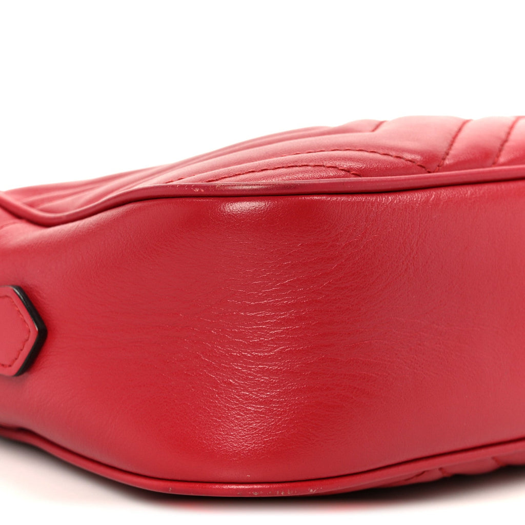 Gucci Calfskin Matelasse Small GG Marmont Chain Shoulder Bag Hibiscus Red