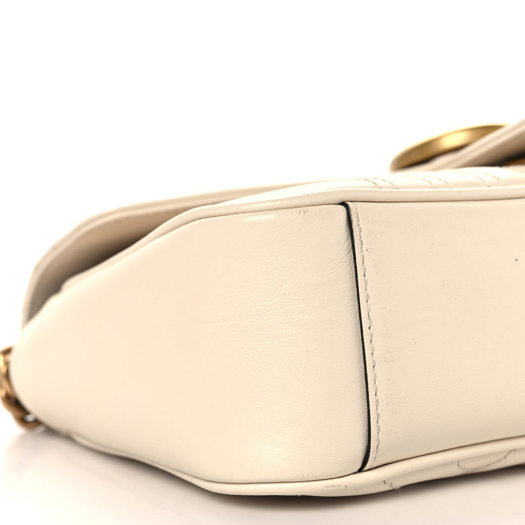 Gucci Calfskin Matelasse Small GG Marmont Shoulder Bag White