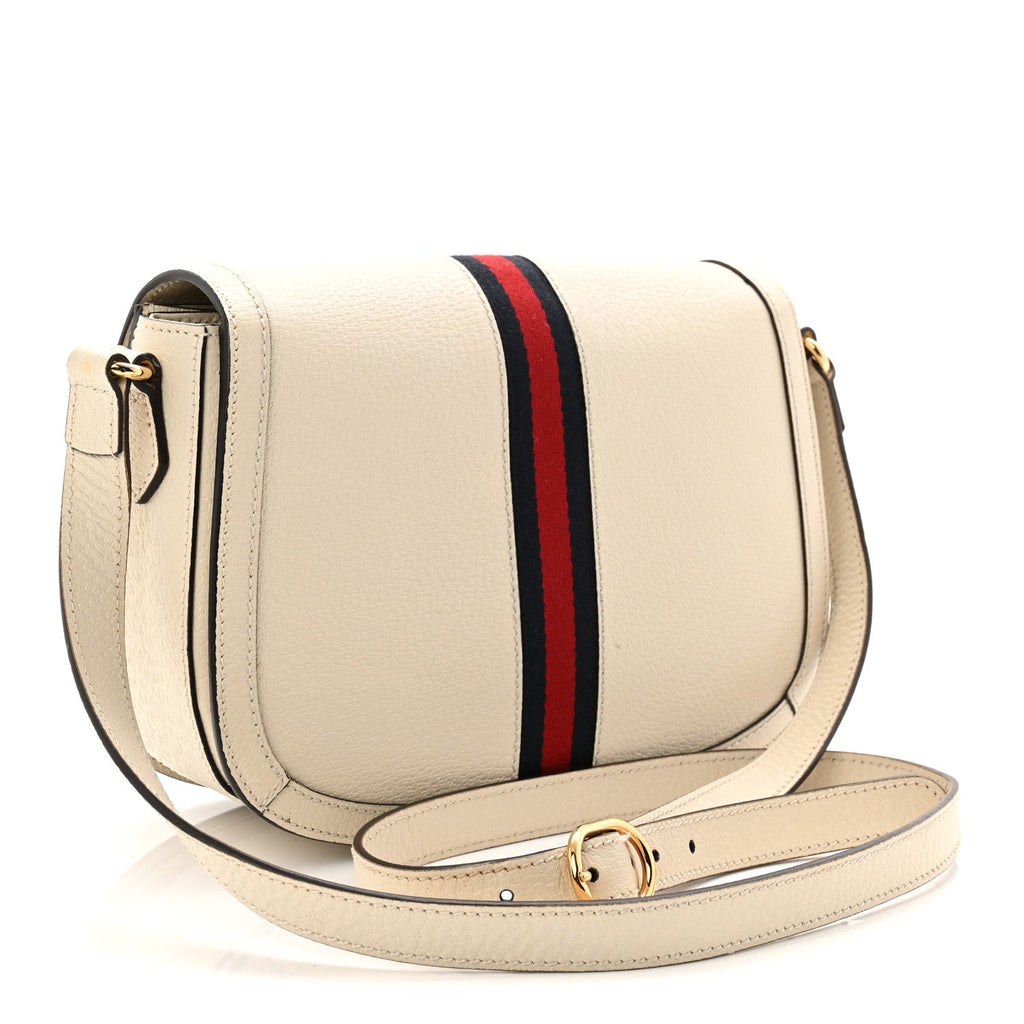 Gucci Textured Calfskin Small Ophidia Flap Messenger Bag Mystic White
