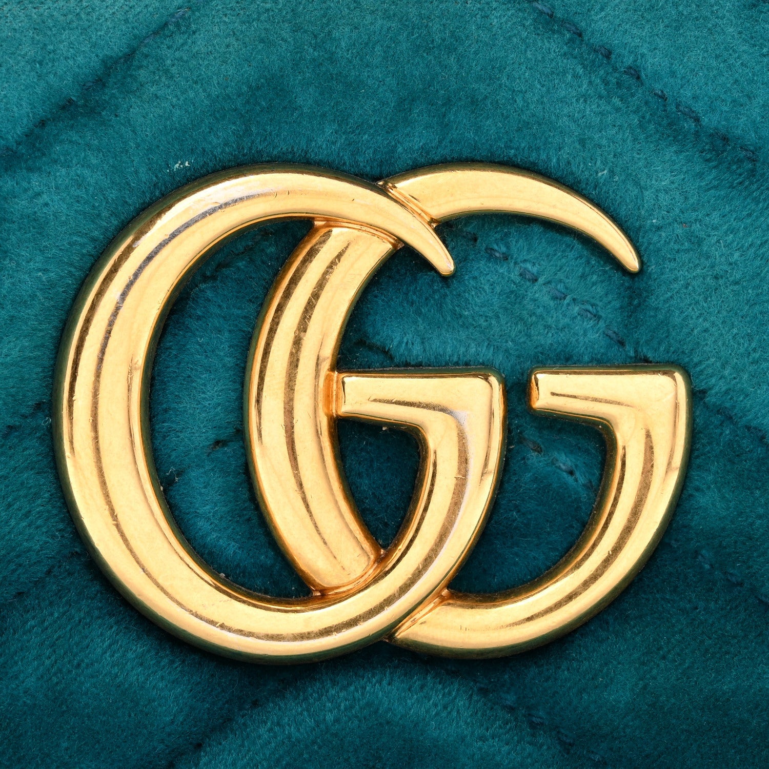Gucci Velvet Matelasse Small GG Marmont Chain Shoulder Bag Pavone Cyan