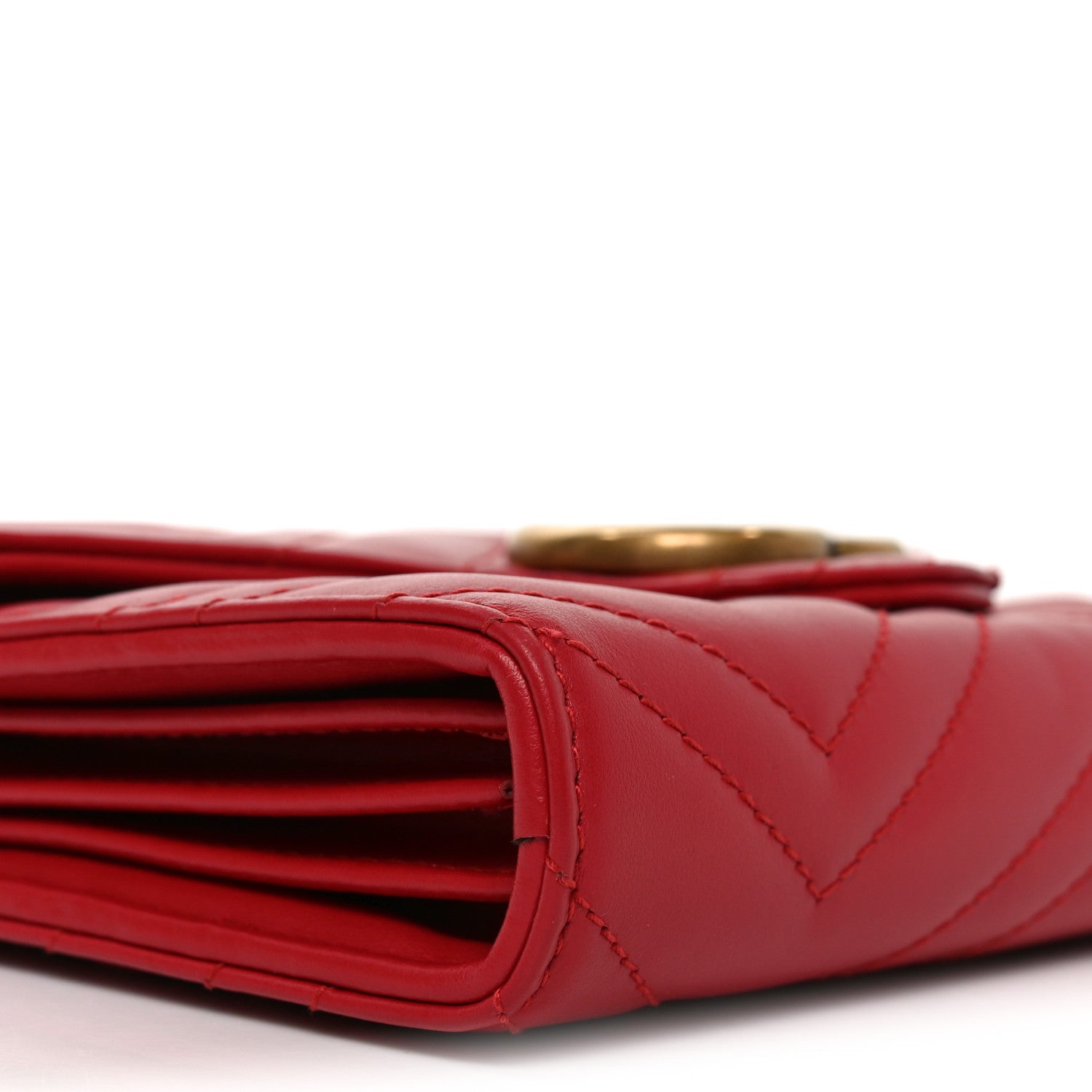 Gucci Calfskin Matelasse GG Marmont Chain Wallet Hibiscus Red