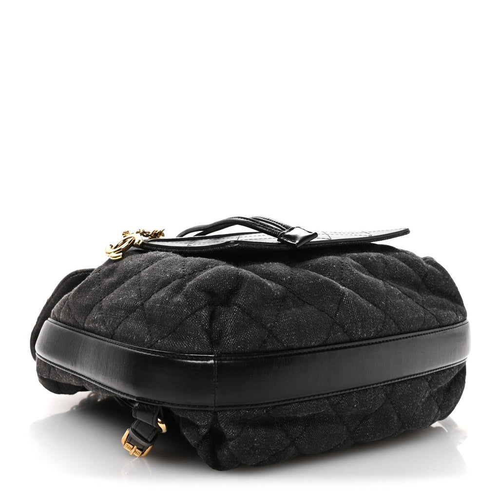 Chanel Denim Calfskin Quilted Backpack Dark Grey Black