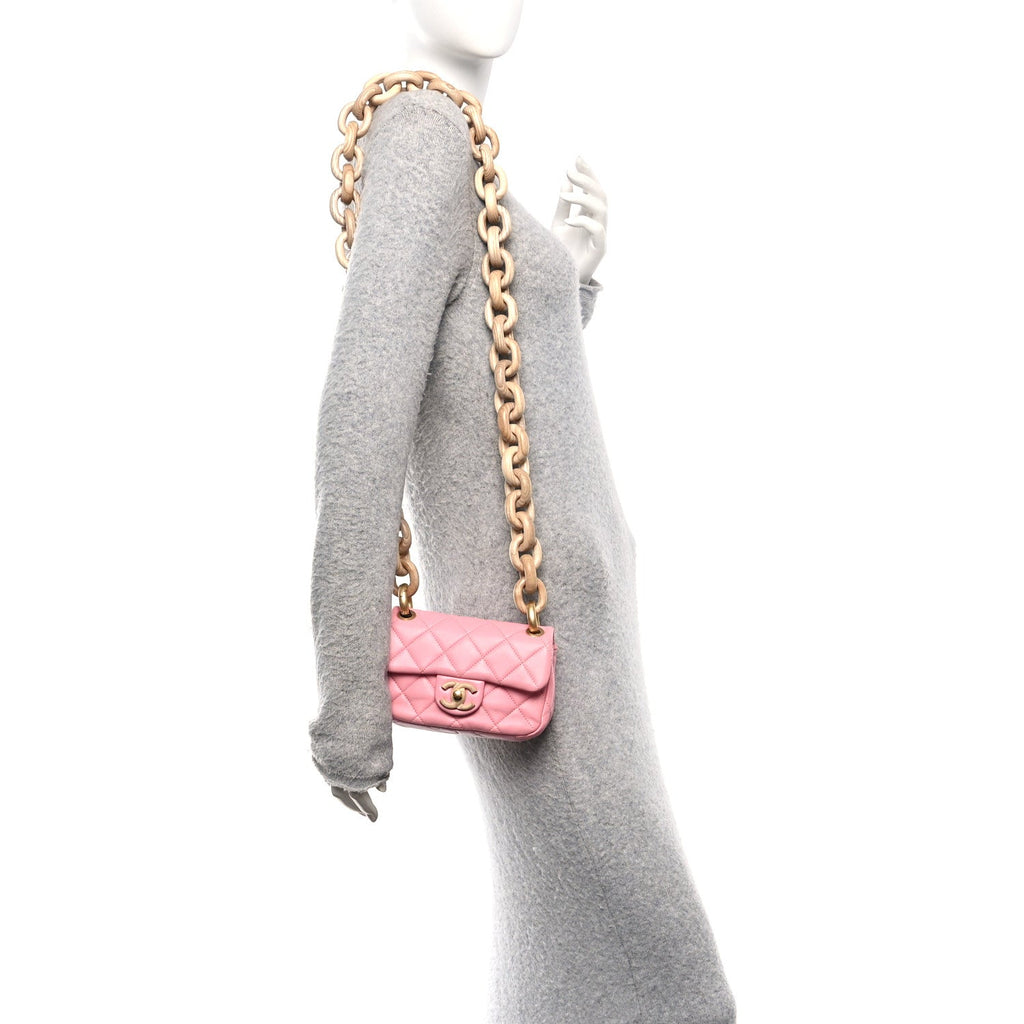 Chanel Lambskin Wenge Quilted Mini Fashion Wood Square Flap Pink