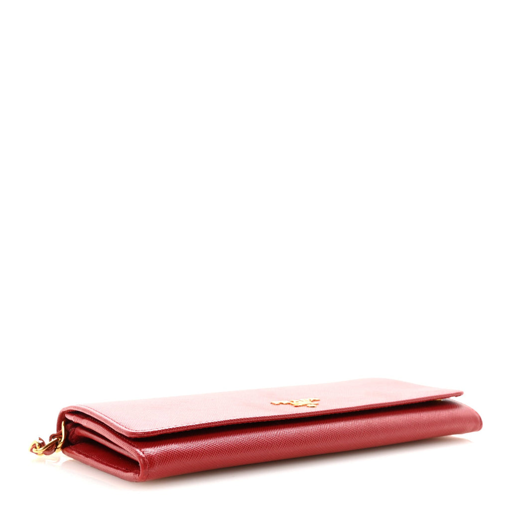 Prada Saffiano Metal Oro Chain Wallet Fuoco