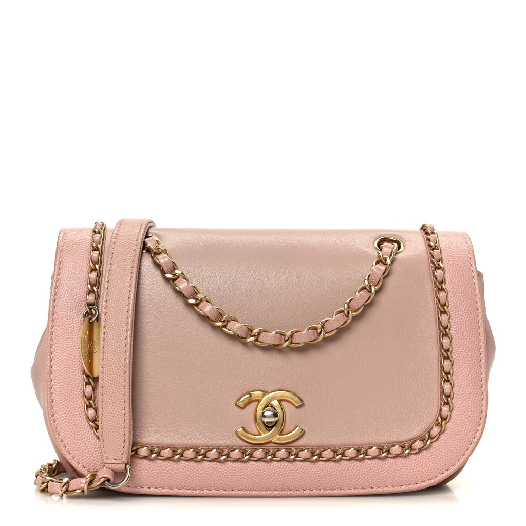 Chanel Lambskin Caviar Lovely Chains Flap Shoulder Bag Pink