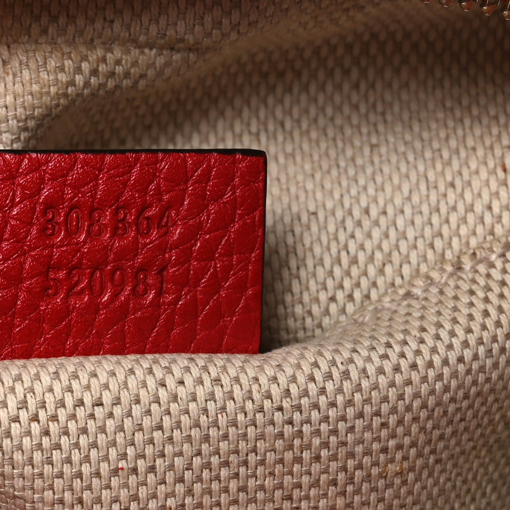 Gucci Pebbled Calfskin Small Soho Disco Bag Tabasco Red