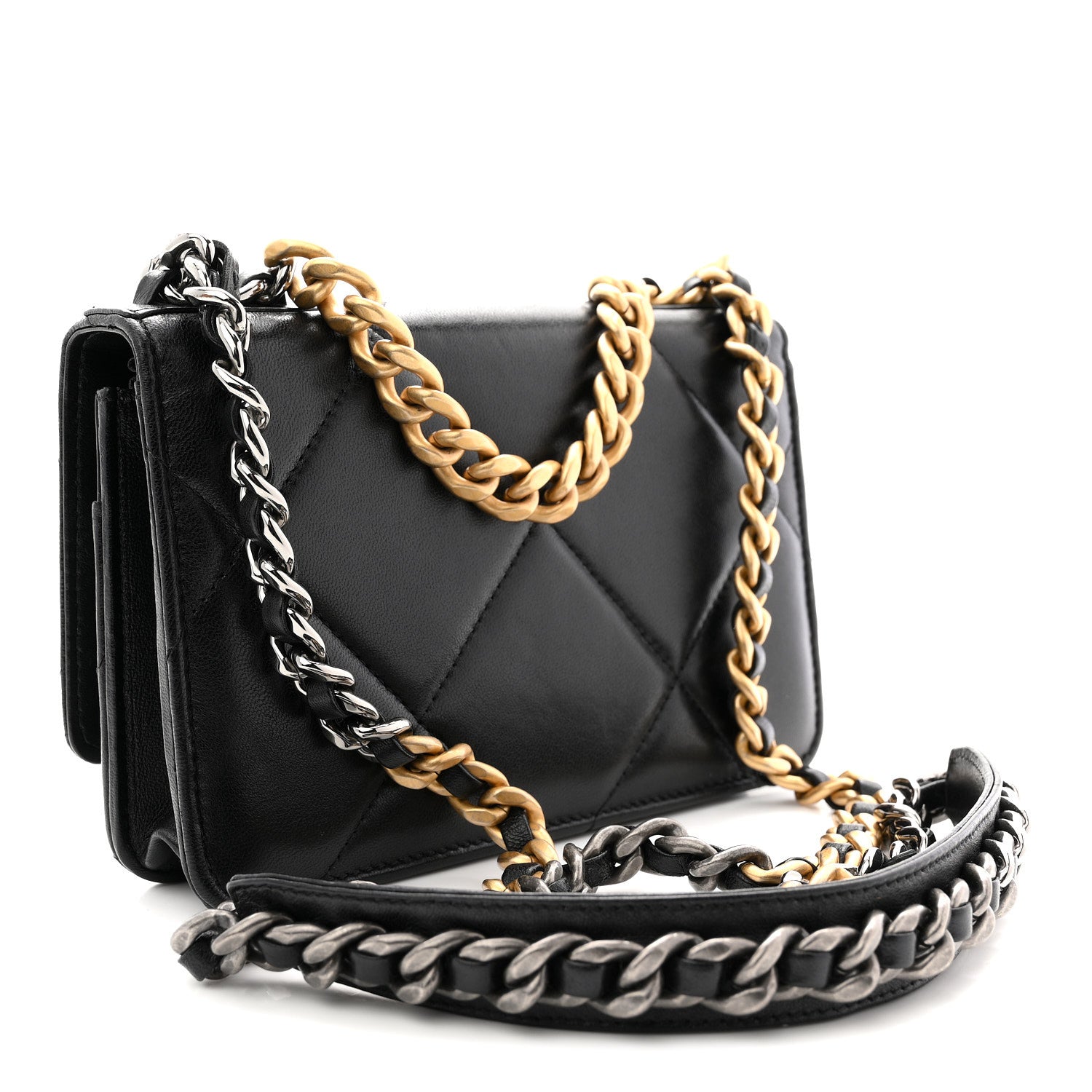 Chanel Lambskin Quilted Chanel 19 Wallet On Chain WOC Black