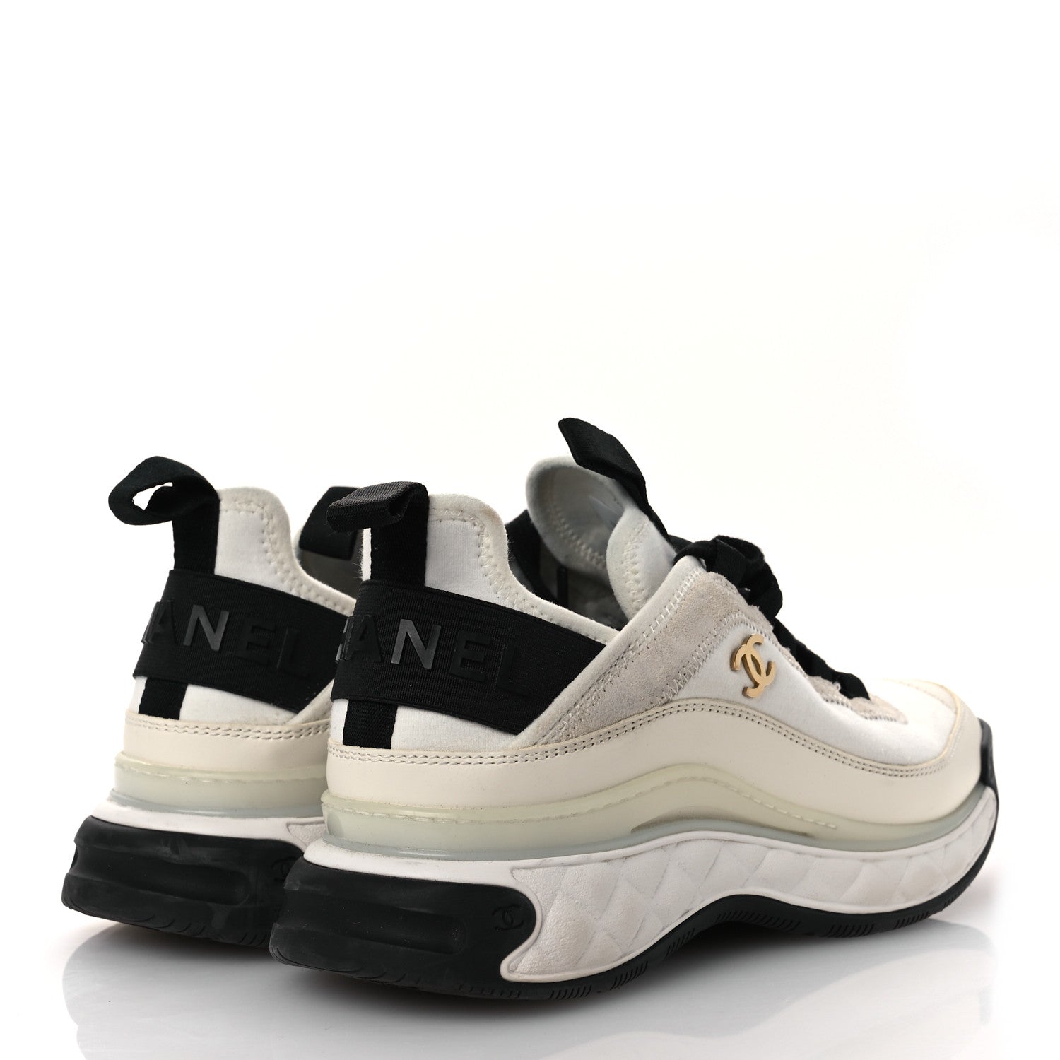 Chanel Velvet Calfskin Mixed Fibers CC Sneakers 36 Ivory Black