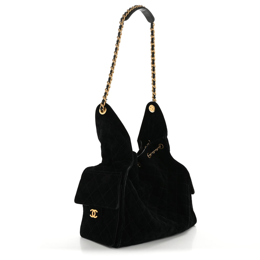 Chanel Suede Quilted Medium Chanel 25 Handbag Black