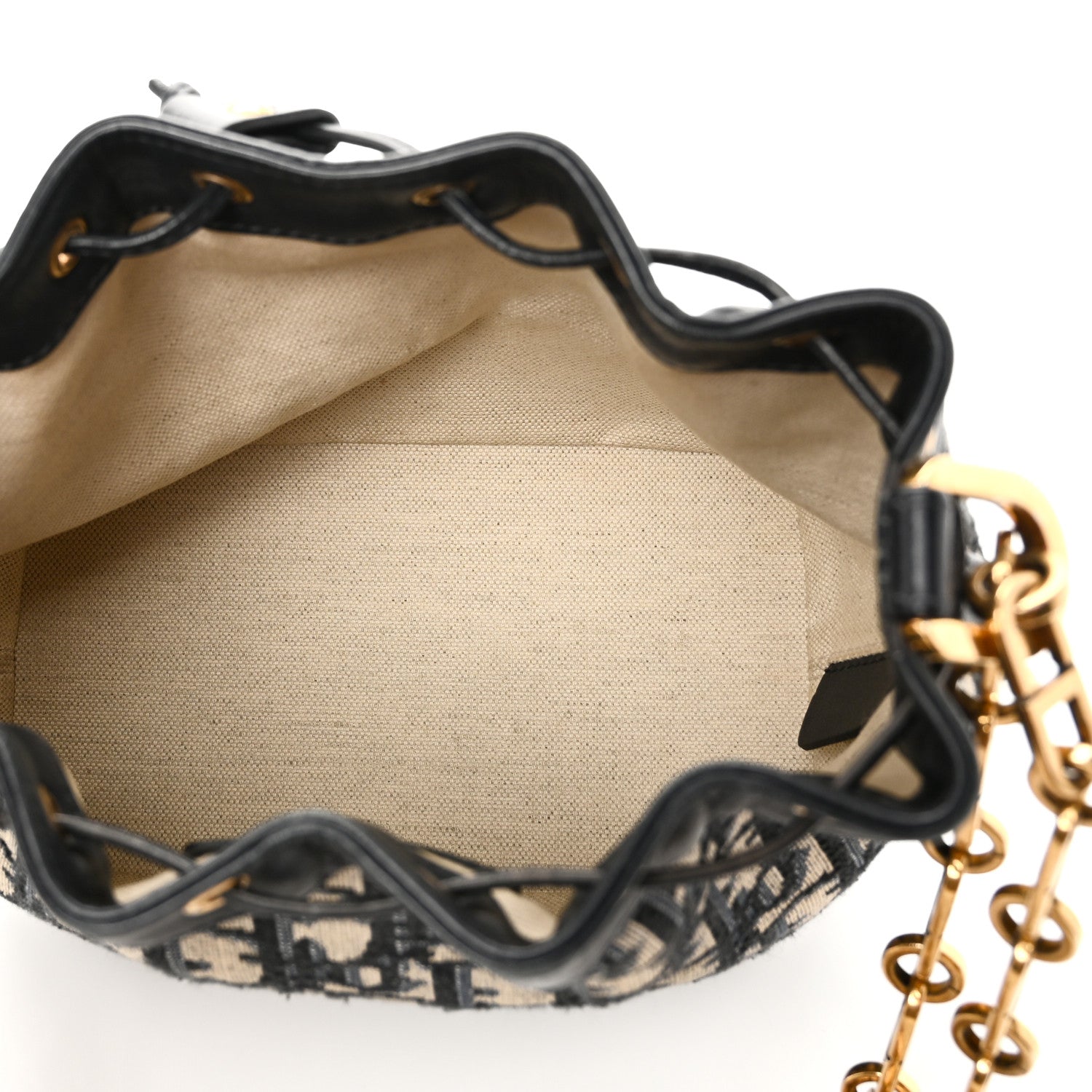 Christian Dior Oblique Drawstring Chain Bucket Bag Blue