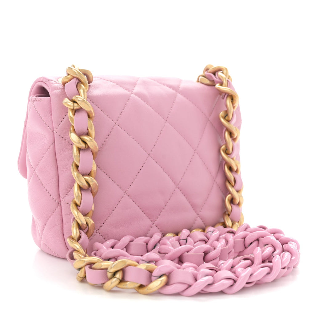 Chanel Lambskin Quilted Mini Lacquered Chain Flap Pink