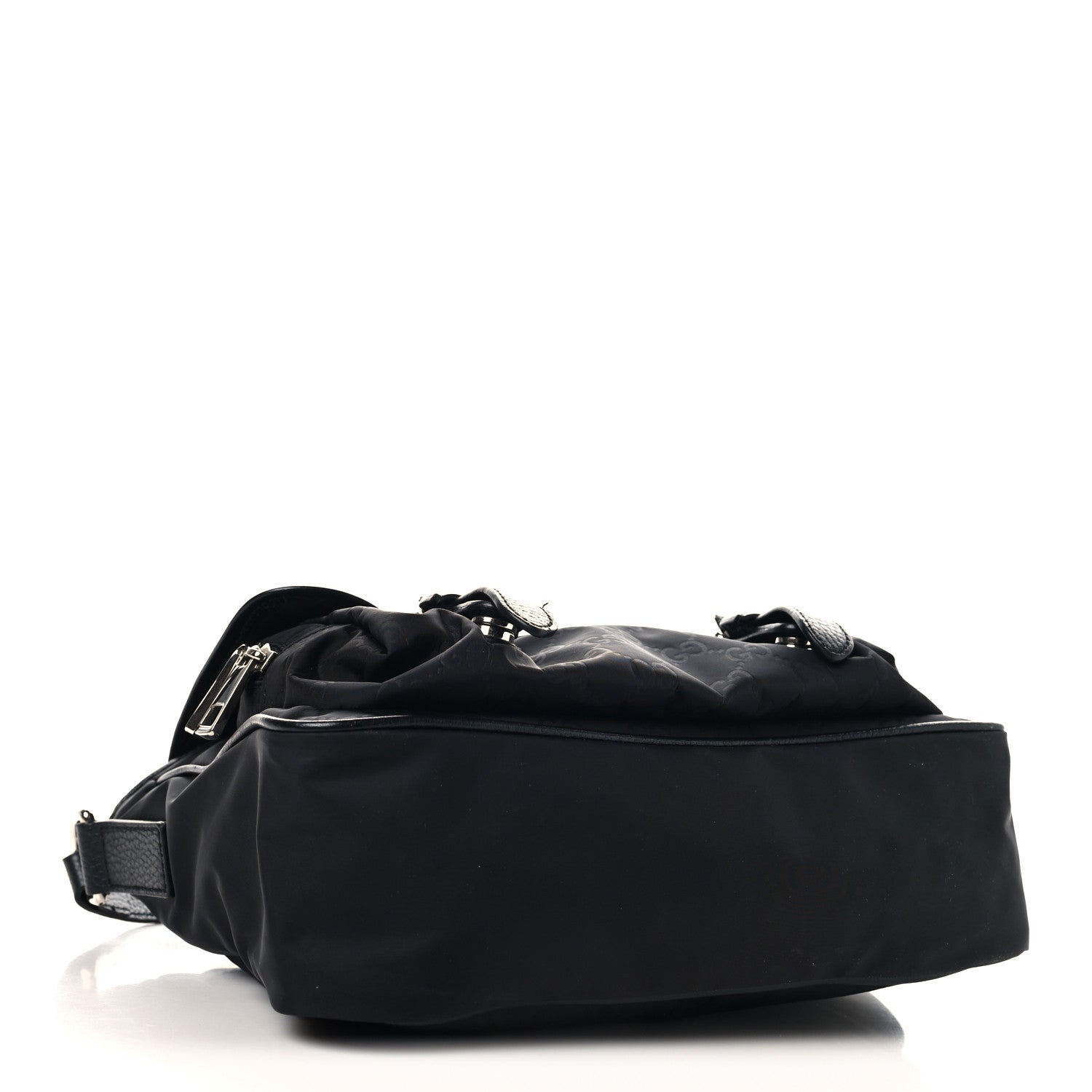 Gucci Nylon Monogram Double Buckle Flap Messenger Bag Black