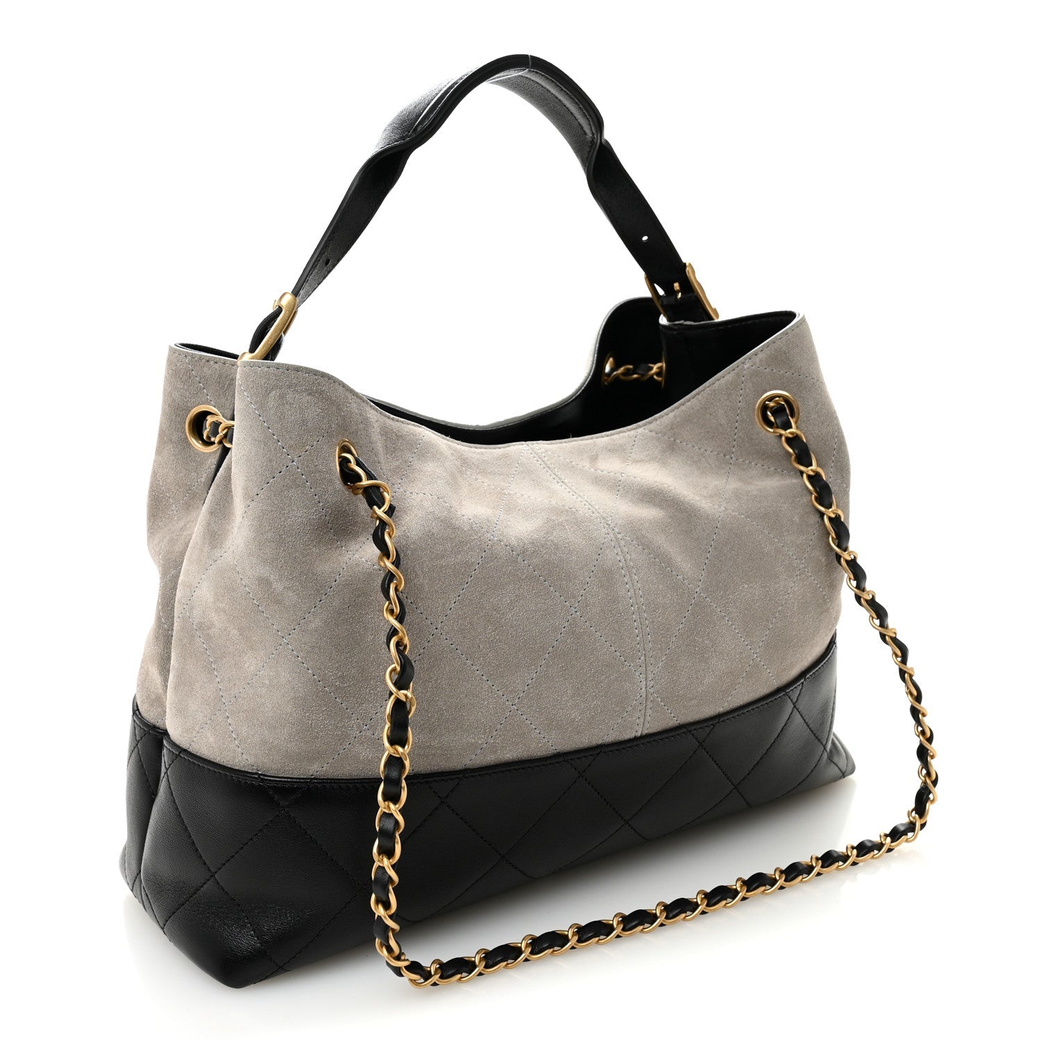 Chanel Suede Calfskin Shiny Lambskin Quilted Small Coco Base Shopping Bag Grey Black