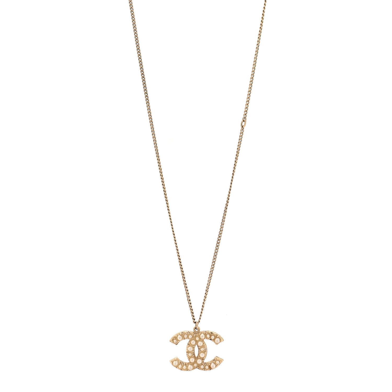 Pearl CC Pendant Necklace Gold
